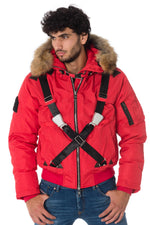 Men’s Red Hooded Bomber with Fur - Image n°4