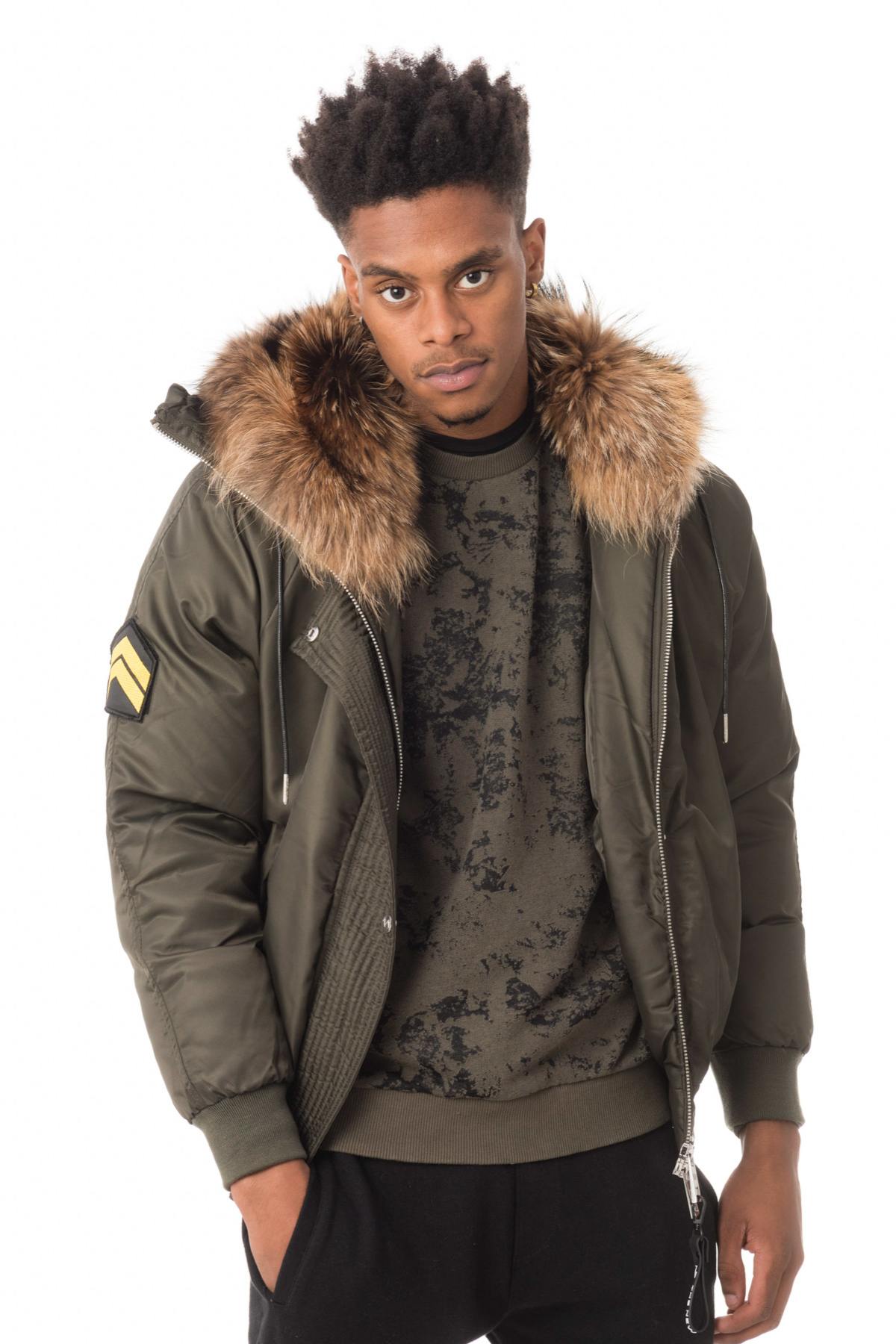 Khaki jacket with hood and fur - Image n°1