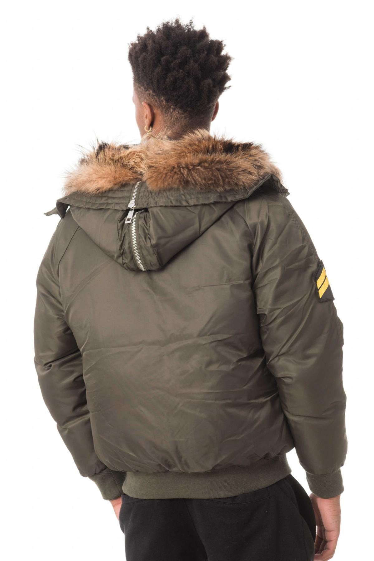 Khaki jacket with hood and fur - Image n°4