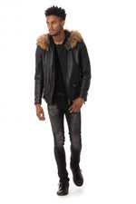 Lambskin jacket with fur hood and quilted shoulders by Giovanni. - Image n°2