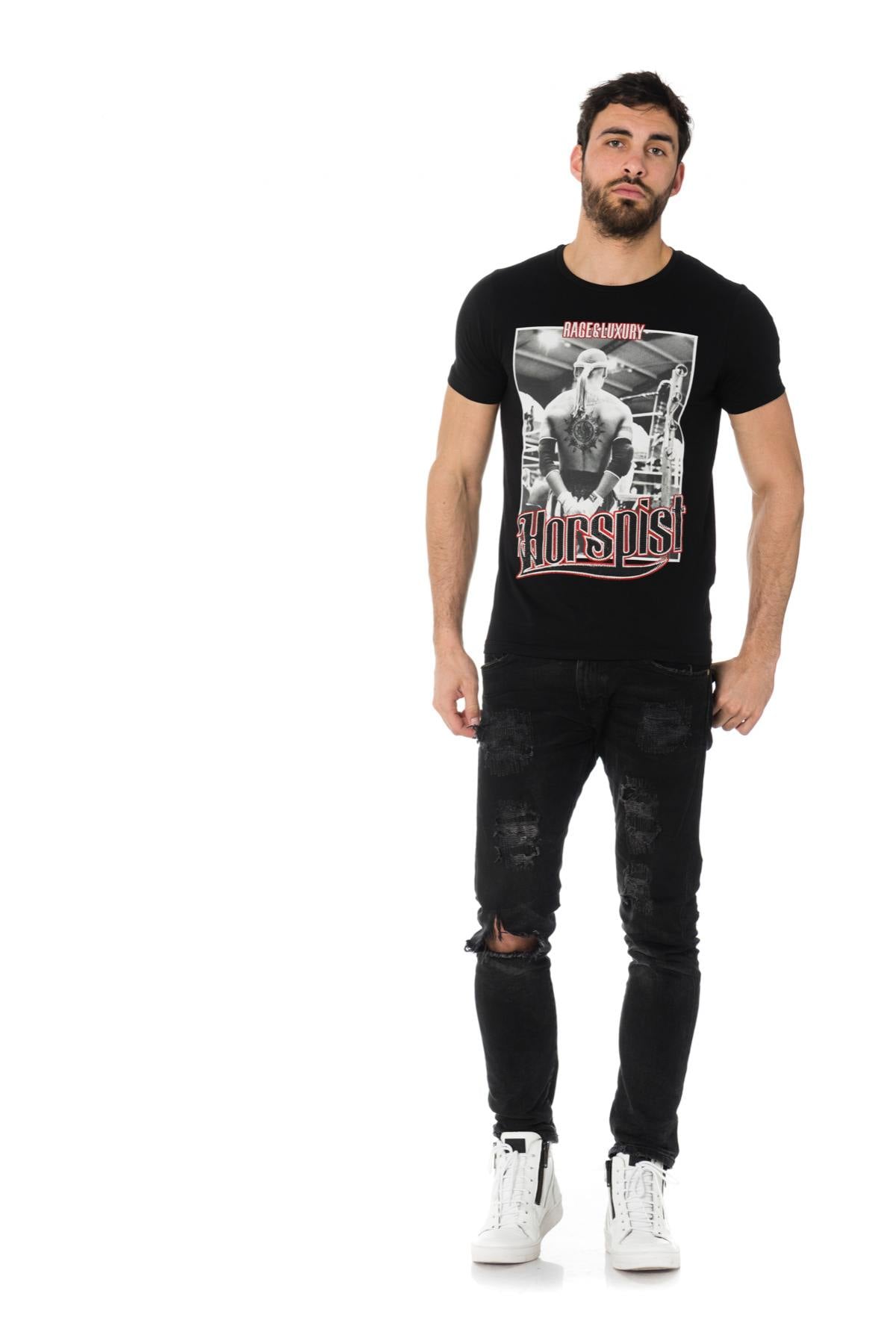 Horspist men's t-shirt with print and rhinestones - Image n°2