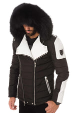 Men's black/white down jacket with black collar - Image n°1