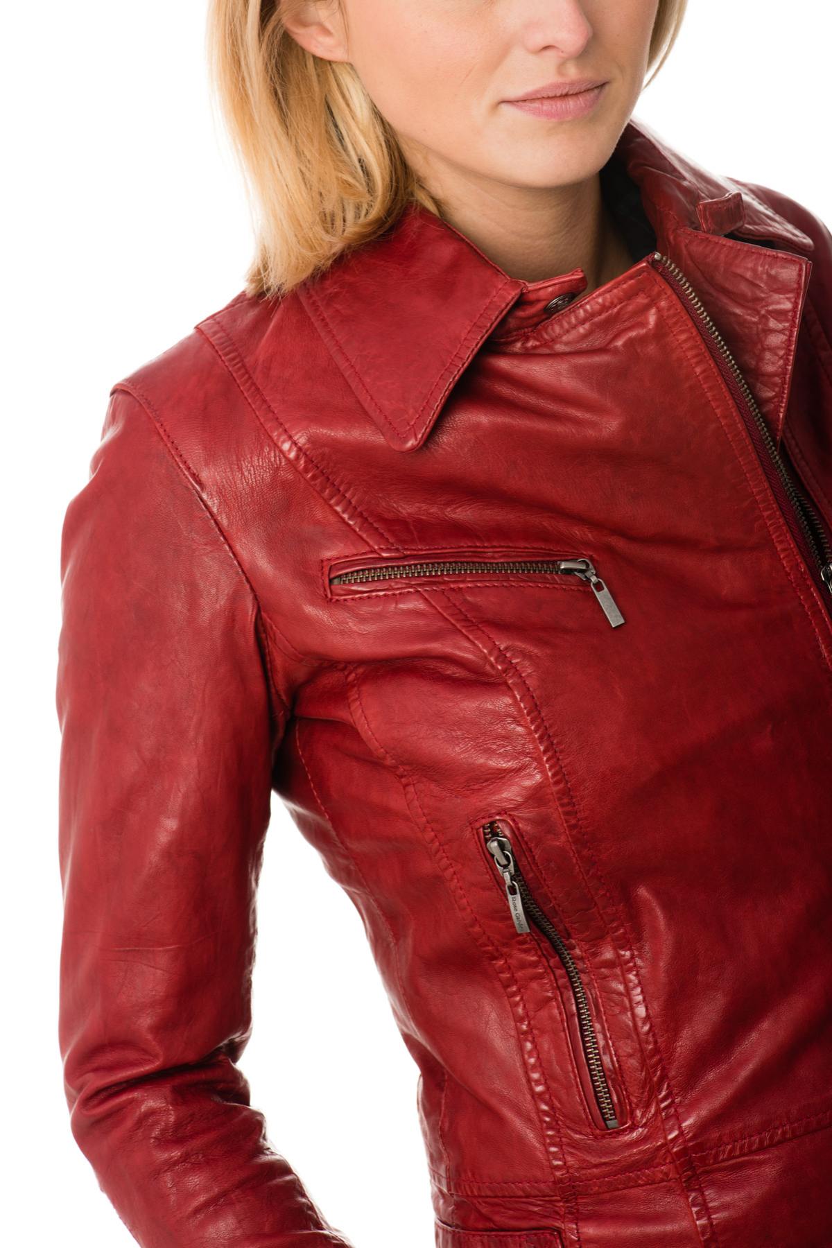 Slim sheep leather biker jacket in red chilli. Lightweight, timeless. - Image n°3
