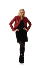 Slim sheep leather biker jacket in red chilli. Lightweight, timeless. - Image n°2