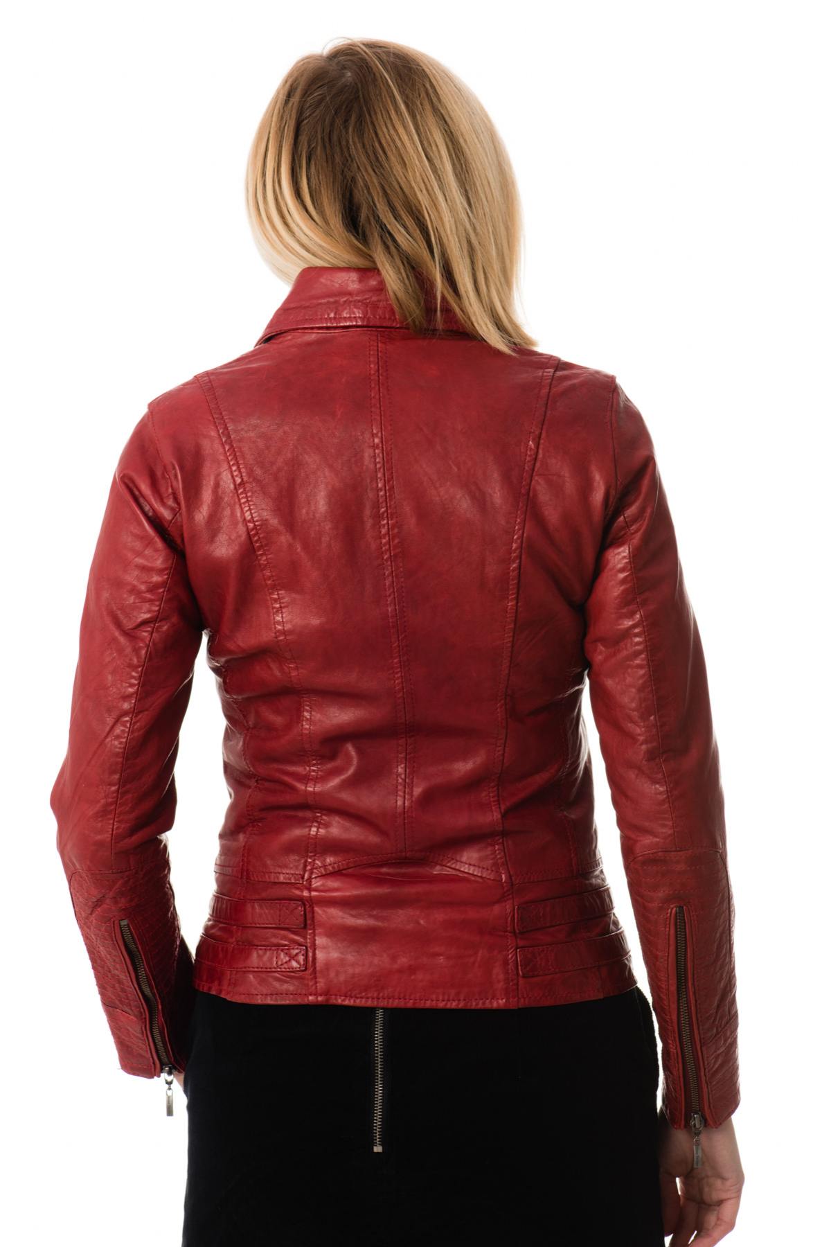 Slim sheep leather biker jacket in red chilli. Lightweight, timeless. - Image n°4