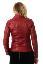 Rose Garden Women's Biker Jacket in Red Leather - Image n°4
