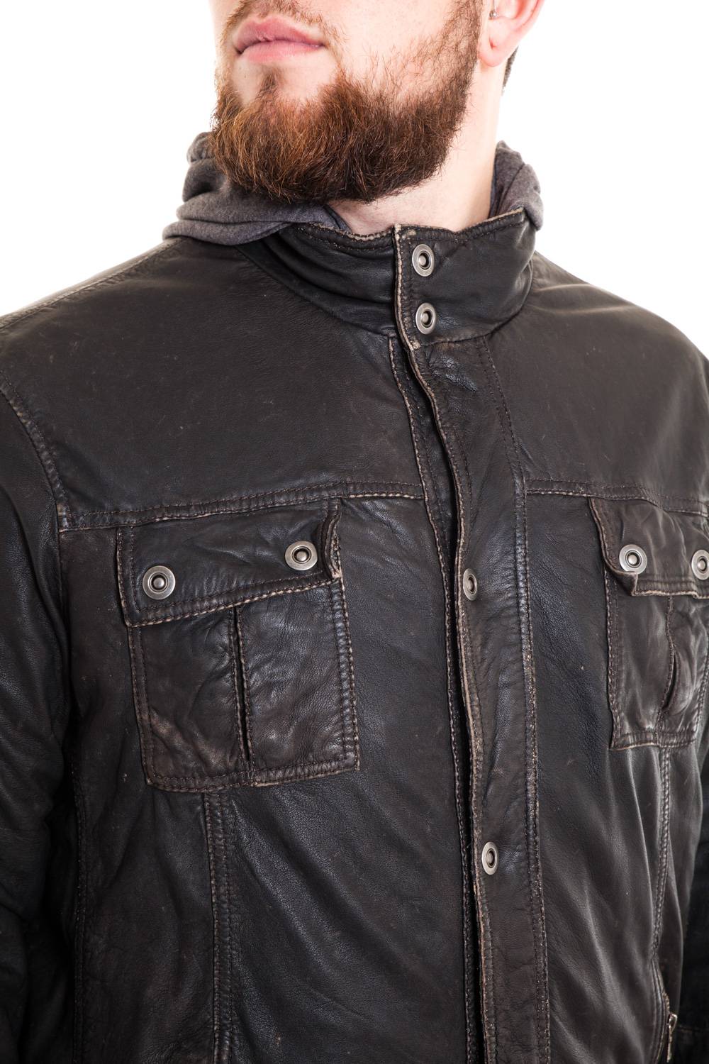 Supple lambskin jacket with an aged finish and removable hood. - Image n°3