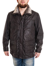 Aged buffalo leather overshirt with detachable layers for rugged wear. - Image n°1