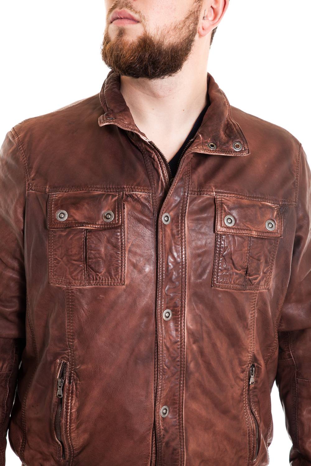 Soft lambskin jacket with a marbled vintage finish for larger builds. - Image n°3