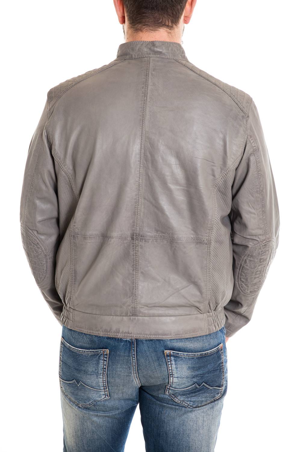 Grey lambskin jacket with a marbled finish, tailored for larger sizes. - Image n°4