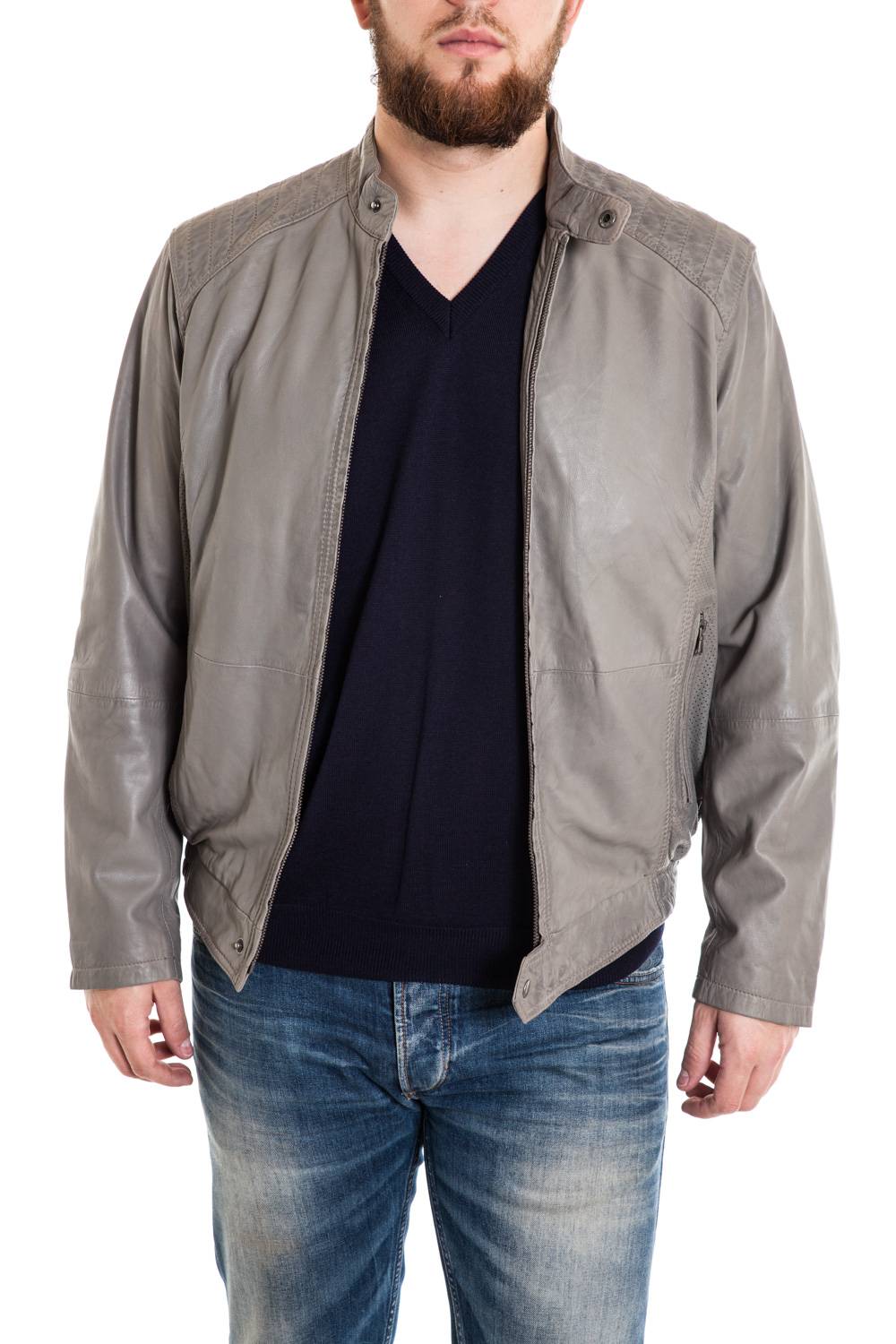 Grey lambskin jacket with a marbled finish, tailored for larger sizes. - Image n°2