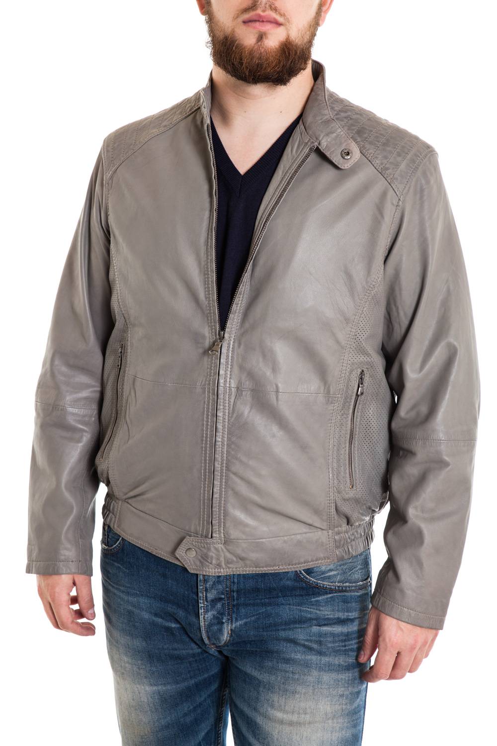 Grey lambskin jacket with a marbled finish, tailored for larger sizes. - Image n°1