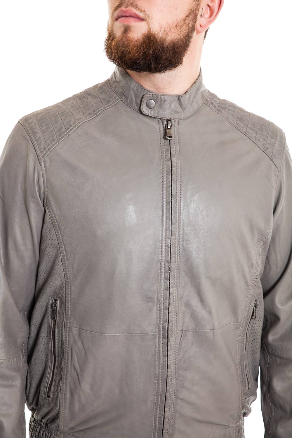 Grey lambskin jacket with a marbled finish, tailored for larger sizes. - Image n°3
