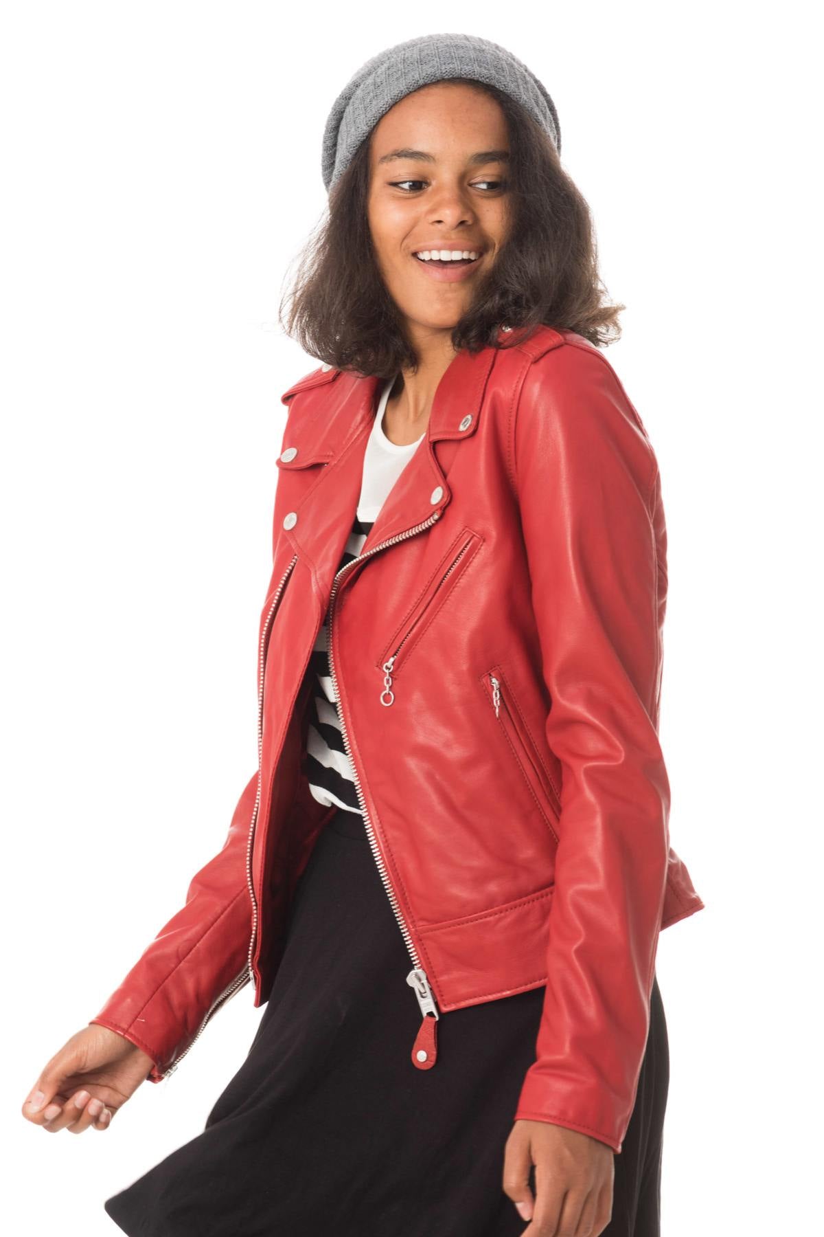 Red lambskin Perfecto: Schott's slim-fit, zip-asymmetrical classic. - Image n°6