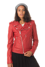 Red lambskin Perfecto: Schott's slim-fit, zip-asymmetrical classic. - Image n°4