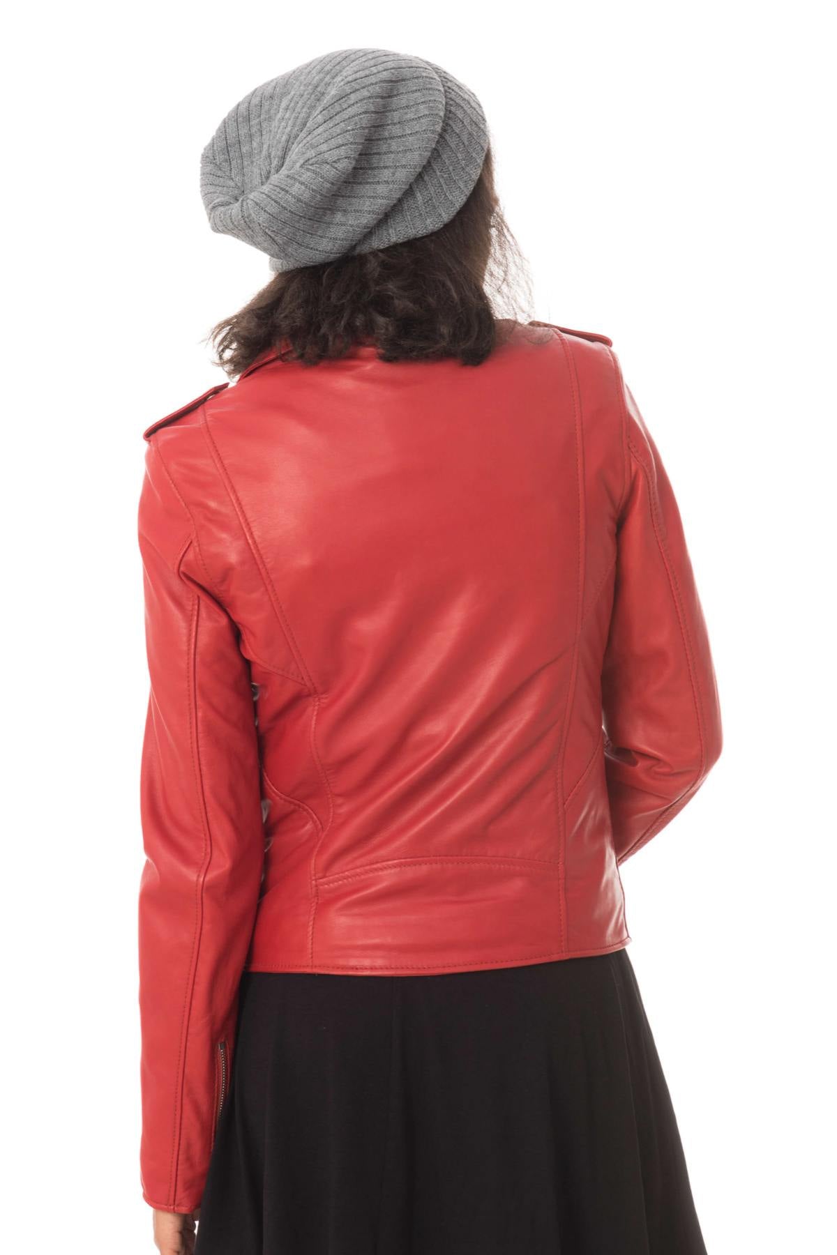 Red lambskin Perfecto: Schott's slim-fit, zip-asymmetrical classic. - Image n°8