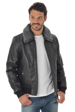 Thick cowhide aviator by Schott NYC, removable collar, ribbed details. - Image n°4