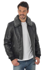 Thick cowhide aviator by Schott NYC, removable collar, ribbed details. - Image n°4