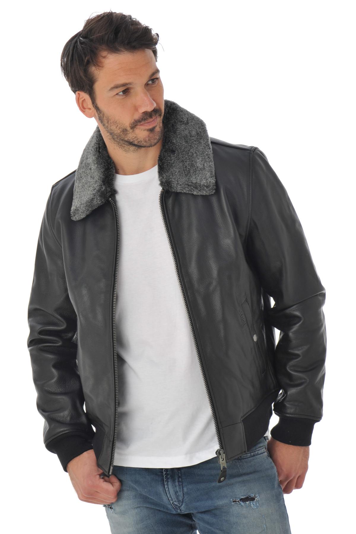 Thick cowhide aviator by Schott NYC, removable collar, ribbed details. - Image n°7
