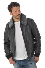 Thick cowhide aviator by Schott NYC, removable collar, ribbed details. - Image n°7