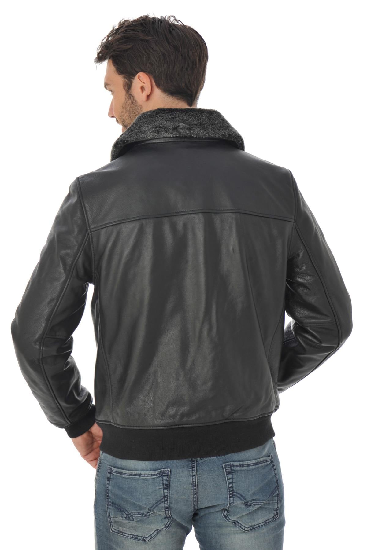 Thick cowhide aviator by Schott NYC, removable collar, ribbed details. - Image n°6
