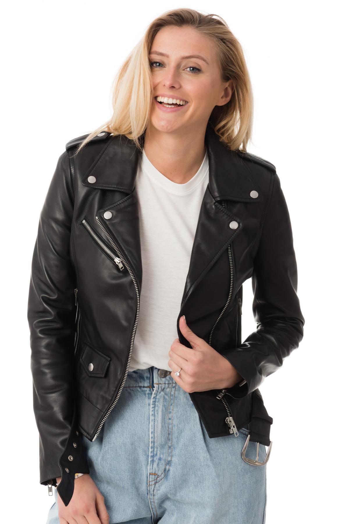 Black sheepskin leather Biker Jacket Serge Pariente - Image n°3