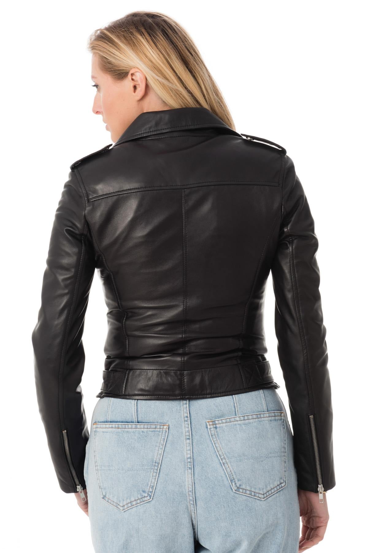 Black sheepskin leather Biker Jacket Serge Pariente - Image n°5