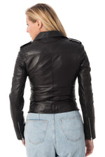 Black sheepskin leather Biker Jacket Serge Pariente - Image n°5