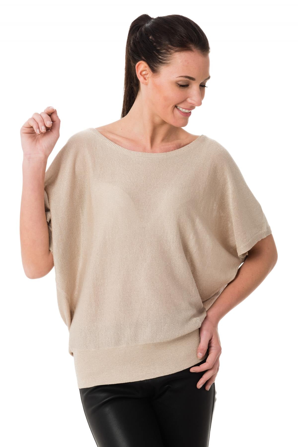 Chic dressy t-shirt for women in golden beige color - Image n°1