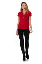 Red women's close-fitting T-shirt - Image n°2