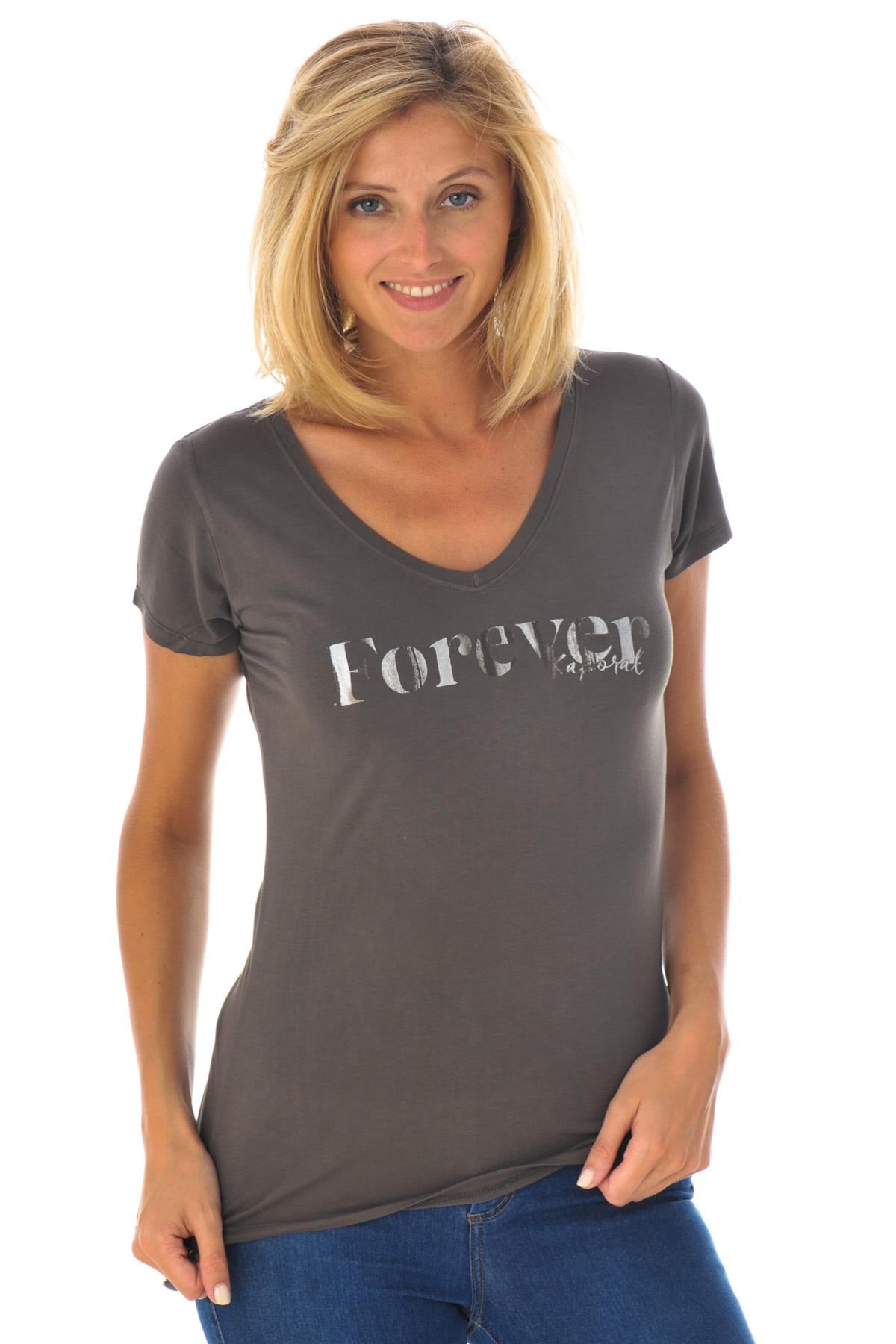 Forever Kaporal t-shirt in asphalt color - Image n°1