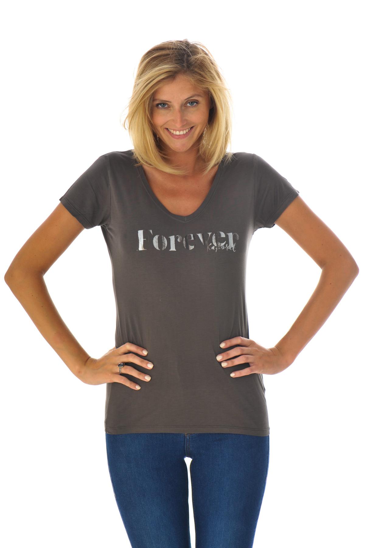 Forever Kaporal t-shirt in asphalt color - Image n°3