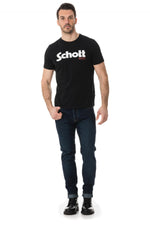 Plain black Schott t-shirt with white logo - Image n°2