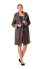Lambskin jacket in deep violet, draped hood and press stud closure. - Image n°2