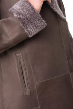 Lambskin jacket in deep violet, draped hood and press stud closure. - Image n°6