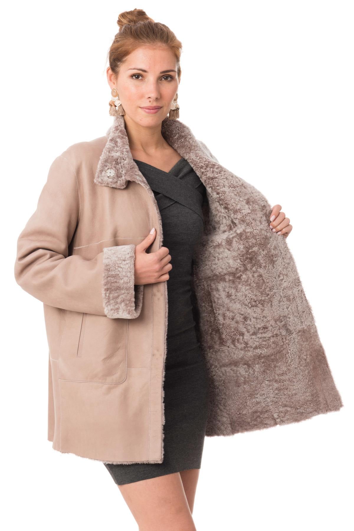 Desert rose reversed sheepskin coat-reversible, sleek or cosy. - Image n°4