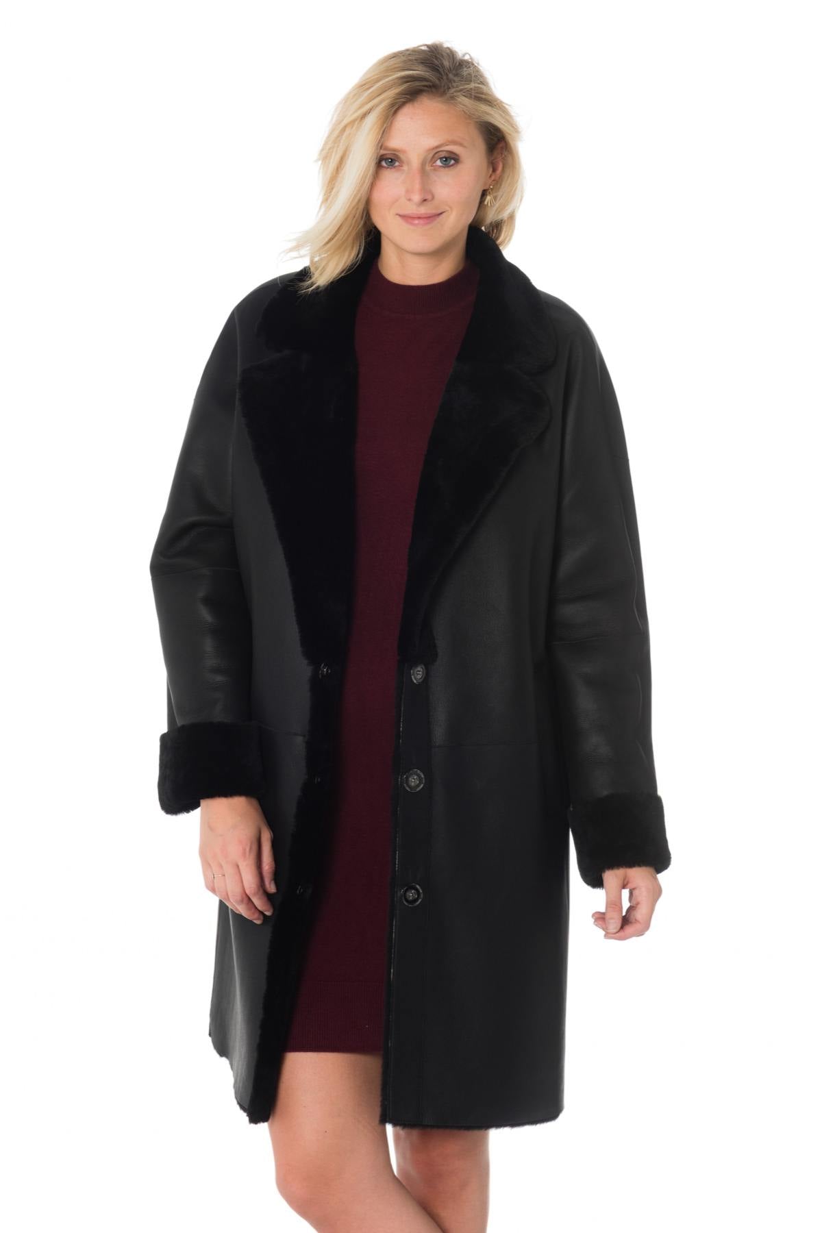 Napalan shearling coat in black-luxurious warmth for winter. - Image n°1