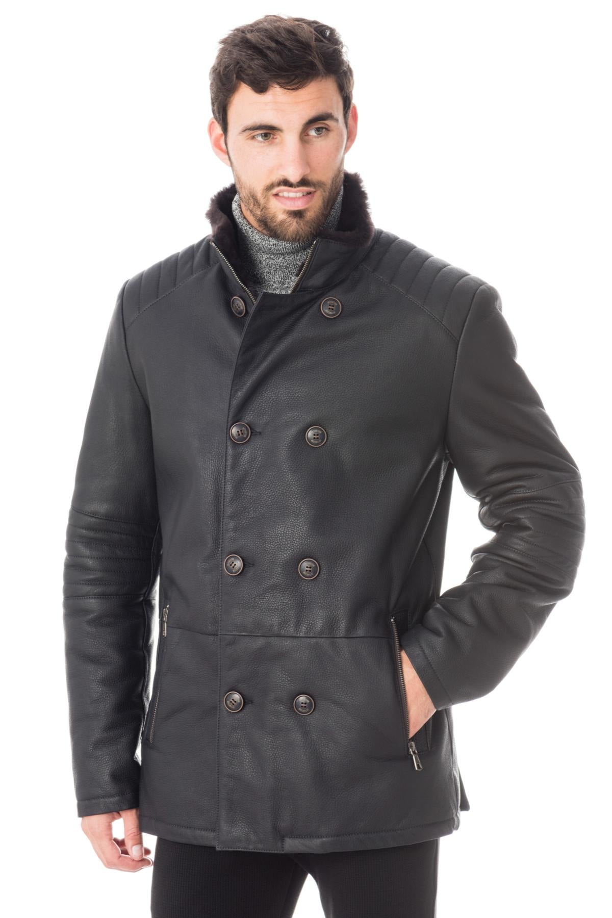 Men's coat in fur-lined lambskin - Image n°1