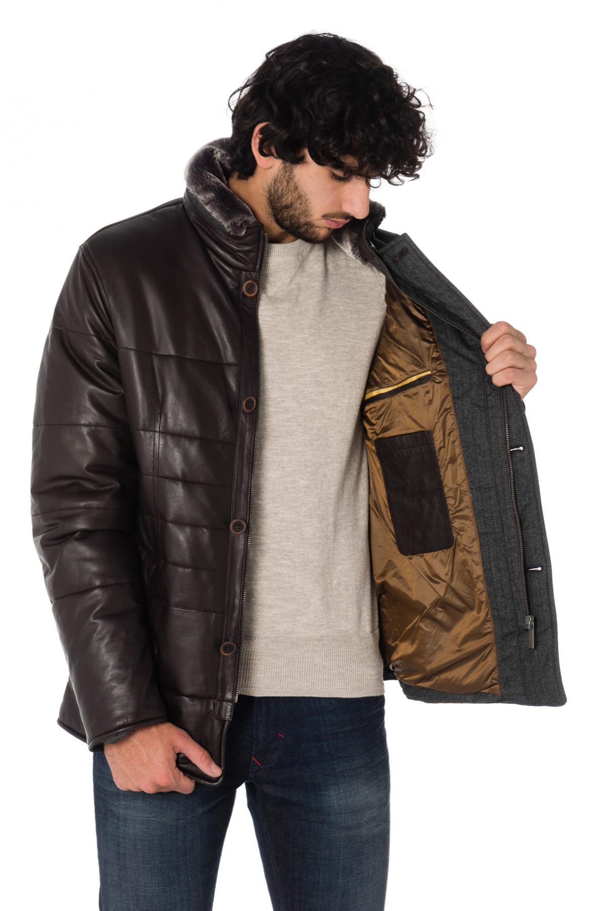 Rich brown lamb nappa jacket by Bugatti, warm with fur collar. - Image n°6