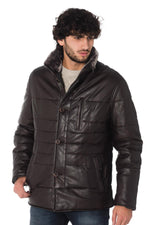 Rich brown lamb nappa jacket by Bugatti, warm with fur collar. - Image n°1