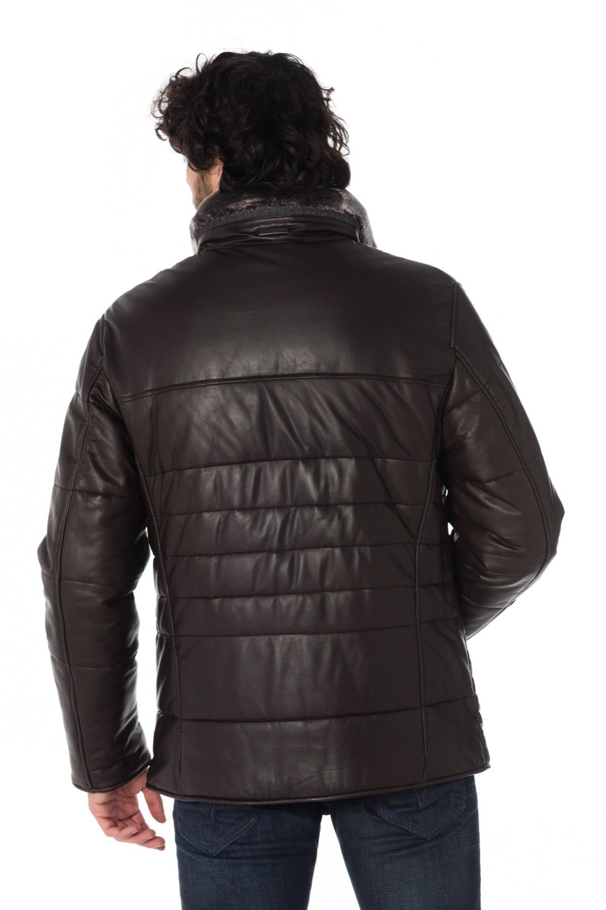 Rich brown lamb nappa jacket by Bugatti, warm with fur collar. - Image n°7