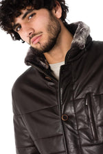 Rich brown lamb nappa jacket by Bugatti, warm with fur collar. - Image n°5