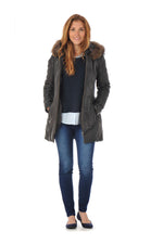 Reddish-brown lambskin coat with quilted warmth and fur-trimmed hood. - Image n°2