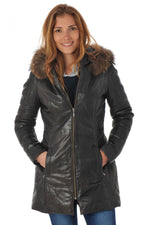Reddish-brown lambskin coat with quilted warmth and fur-trimmed hood. - Image n°1