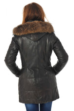 Reddish-brown lambskin coat with quilted warmth and fur-trimmed hood. - Image n°5