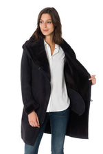 Deep grey suede lamb coat, peach-skin soft, wool-lined for winter. - Image n°7