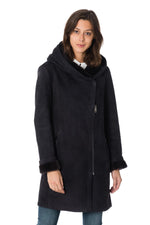 Deep grey suede lamb coat, peach-skin soft, wool-lined for winter. - Image n°1