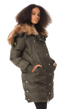 Women's khaki parka with fur - Image n°3