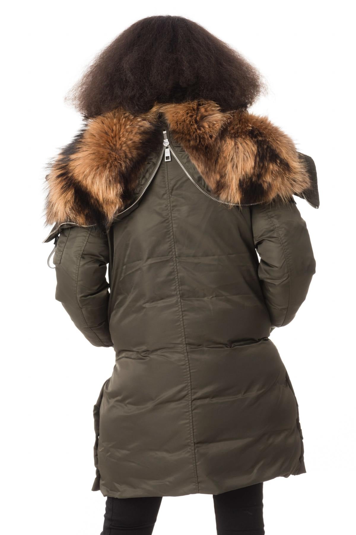 Women's khaki parka with fur - Image n°2