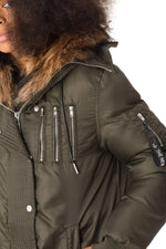 Women's khaki parka with fur - Image n°9
